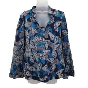 Tory Burch Stephanie Blue Sea Shell Sequins Detail Tunic Top Size 8
